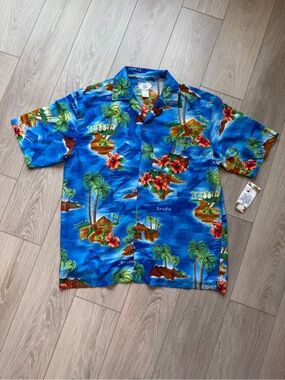 Blue Gear Aruba Men's Large Blue Hawaiian Tropical Palm Tree Floral Shirt NWT
